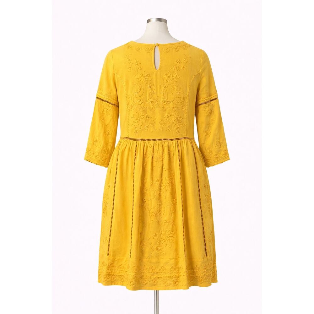 Anthropologie Yellow Embroidered Midi Dress Size S Boho Cottagecore Prairie - Picture 2 of 3